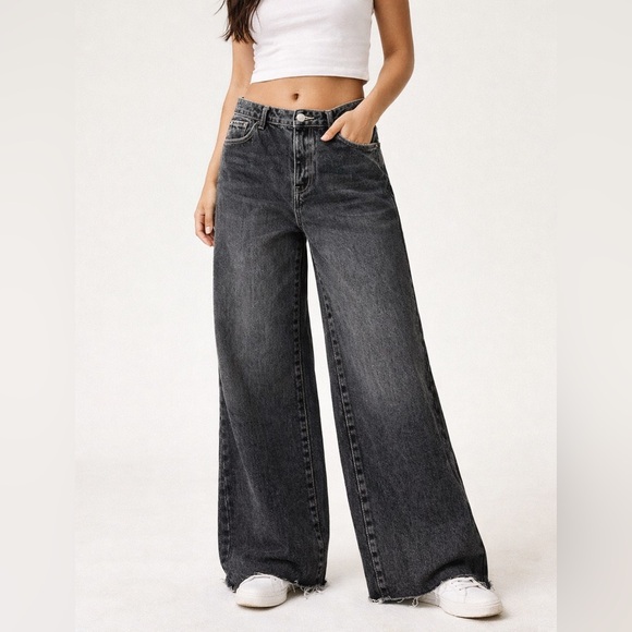 PACSUN CASEY LOW RISE BAGGY JEANS
31 Raw Hem Short 90s Y2K wide leg soft black - Picture 2 of 12